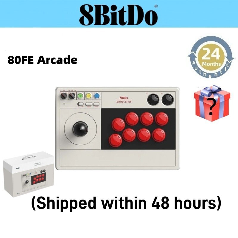 8bitdo 80FE Arcade Stick สําหรับ Windows ปุ ่ มสีแดงสวิทช ์ , Arcade Fit Stick รองรับตัวรับสัญญาณบลูทูธไร ้ สาย 2.4G ไร ้ สาย