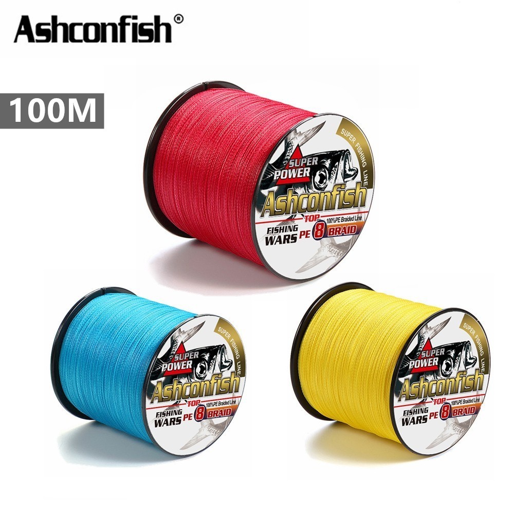 Ashconfish 100M 8 เส ้ น Dyneema สายตกปลาถัก 6-150lb สาย PE สีฟ ้ าสีแดงถักสาย PE สายตกปลาลวด