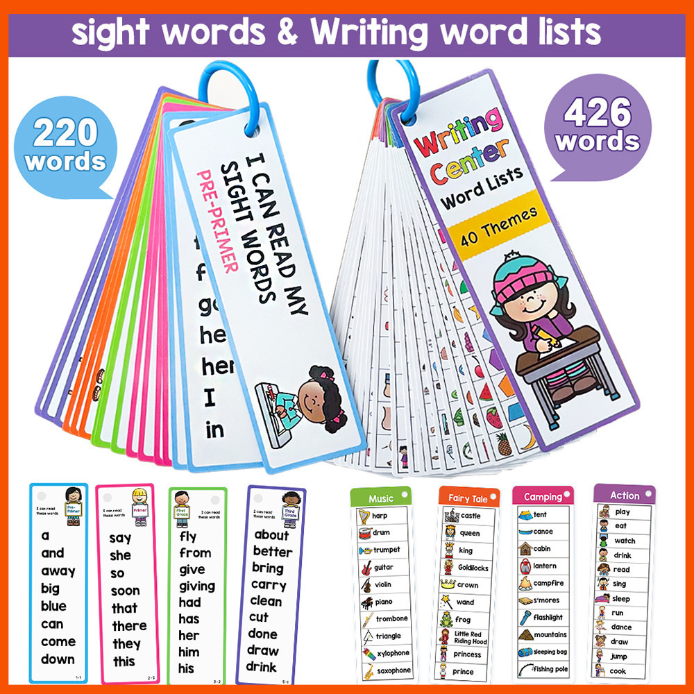 220 Sight Words & Writing Word Lists Flashcards, High-frequency English Word Learning Cards, Children Reading Bookmarks, Educational Toy Flash Cards