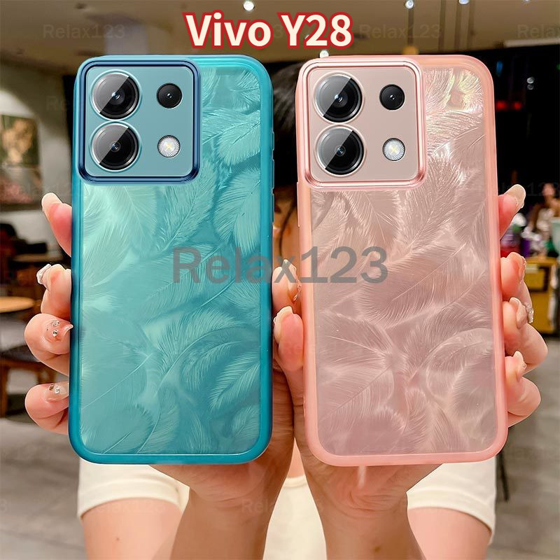สําหรับ Vivo Y28 4G VivoY28 4G VivoY 28 4G 2024 ปลอก Feather Clear TPU เคสโทรศัพท์ Slim ซิลิโคนนุ่ม Glitter Bling ShockProof ฝาหลัง