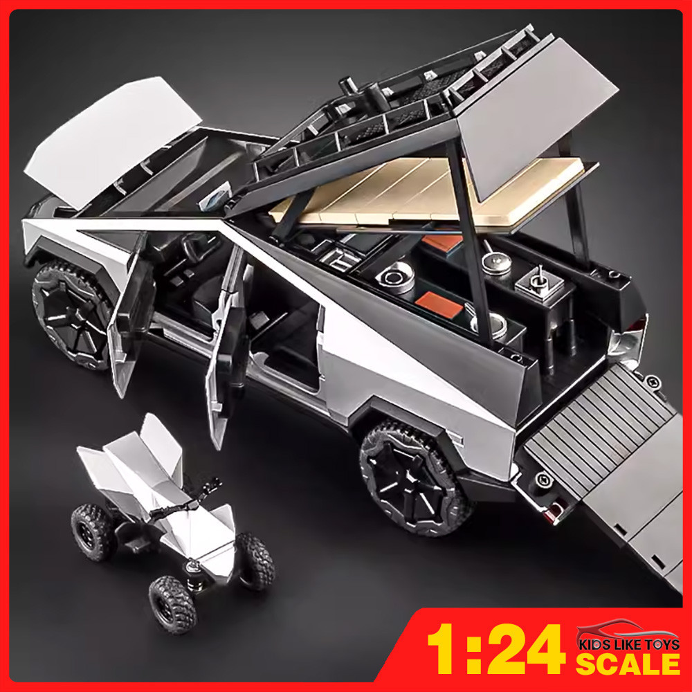 Klt 1 Tesla Cybertruck Pickup Touring RV โลหะของเล ่ นรถรุ ่ นDiecastรถสําหรับชายเด ็ กจําลองเสียงแสงผลของขวัญงานอดิเรกคอลเลกชัน