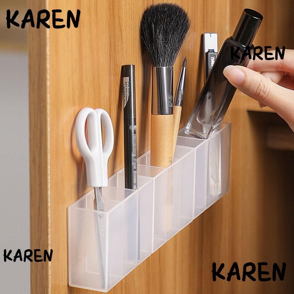 Karen กล่องเก็บของขนาดเล็ก, 3 กริดติดผนังแต่งหน้า, ตู้เก็บของโต๊ะเครื่องแป้งพลาสติก Self-กาว Sundries Holder บ้าน