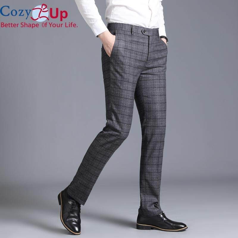 Cozy Up กางเกงสูทผู ้ ชายแฟชั ่ นชุดลายสก ๊ อตสํานักงานธุรกิจ Slim Classic Comfort