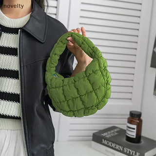 Nly Fashion Puffer Tote Bag Quilted Circle Phone Bag Elegant Purple Nylon Soft Cushion Bag Trend Handbag N