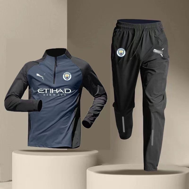แมนเชสเตอร์ เมือง ชุดเสื้อฝึกซ้อมฟุตบอลชายชุดวิ่งแขนยาวซิปแห้งเร็วระบายอากาศชุดหนา