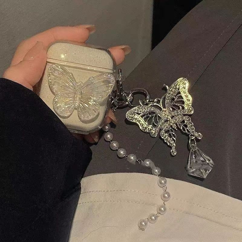 เคสหูฟัง ซิลิโคนนิ่ม แบบใส แต่งกลิตเตอร์ รูปผีเสื้อ หมี หรูหรา สําหรับ Apple AirPods Pro AirPods 3 2 1 Pro