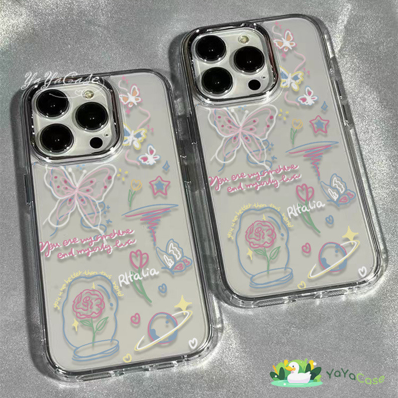 🦢สำหรับ iPhone11 13 Case FOR เคสไอโฟน14 15 12 pro max 7 8 14 15 Plus X XR XS Max ผีเสื้อโปร่งใส ขั้นสูง กรอบรูปโลหะ เคส