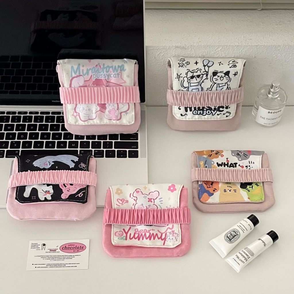 การ ์ ตูนแมวสุขาภิบาลผ ้ าเช ็ ดปากกระเป ๋ าเดินทางแบบพกพาขนาดใหญ ่ ความจุ Tampon กระเป ๋ าประจําเดือน
