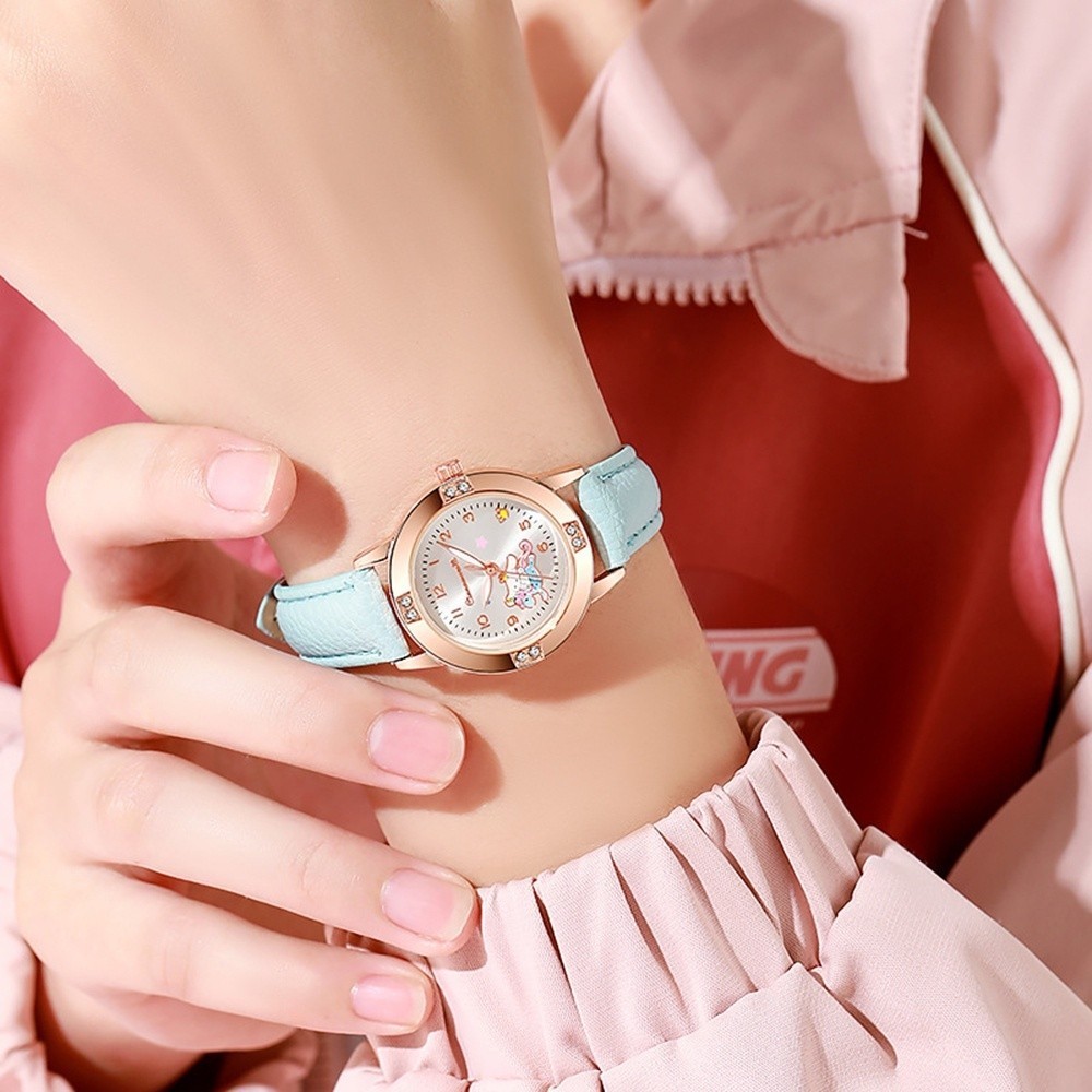 Sanrio Kuromi Melody นาฬิกาควอตซ์สําหรับเด็กผู้หญิง Hello Kitty Cinnamoroll Rose Gold Diamond Stundet นาฬิกาสําหรับเพื่อน