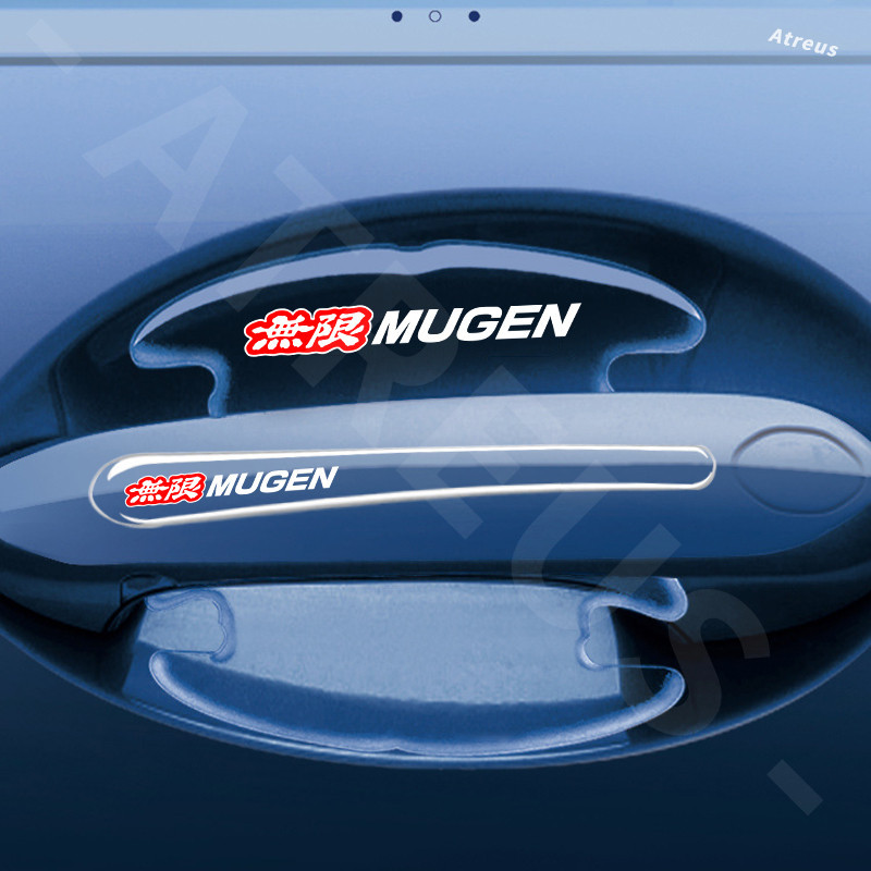 4/8ชิ้น Honda Mugen แผ่นติดมือจับประตูรถยนต์ กันรอยขีดข่วนสีฟิล์มตอนเปิดสติกเกอร์ตกแต่งรถยนต์ ป้องกันรอย ติดรถ ที่จับ ของแต่งรถยนต์ สำหรับ Honda civic 11th gen fd fc eg fk HRV Jazz City Mugen Fit Vezel Accord BRV WRV Stream ราคา ถูกที่สุด ดีลบีเคเค แกลเลอรีภาพที่ 5