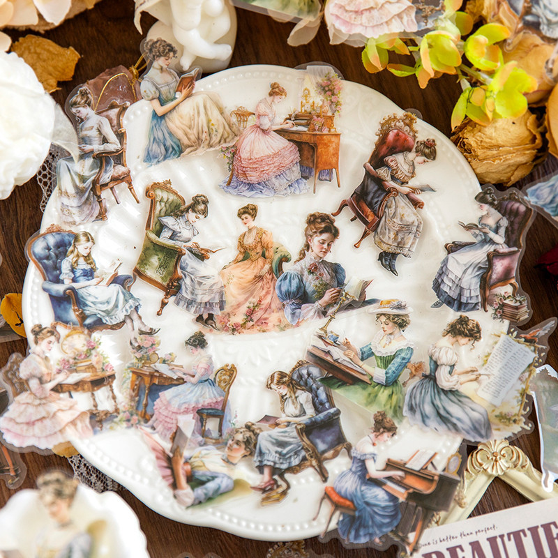 Journamm 30pcs/pack Vintage Girly สติกเกอร ์ วัสดุ PET DIY Scrapbooking Decor Junk Journal Collage เครื ่ องเขียน Aesth สติกเกอร ์