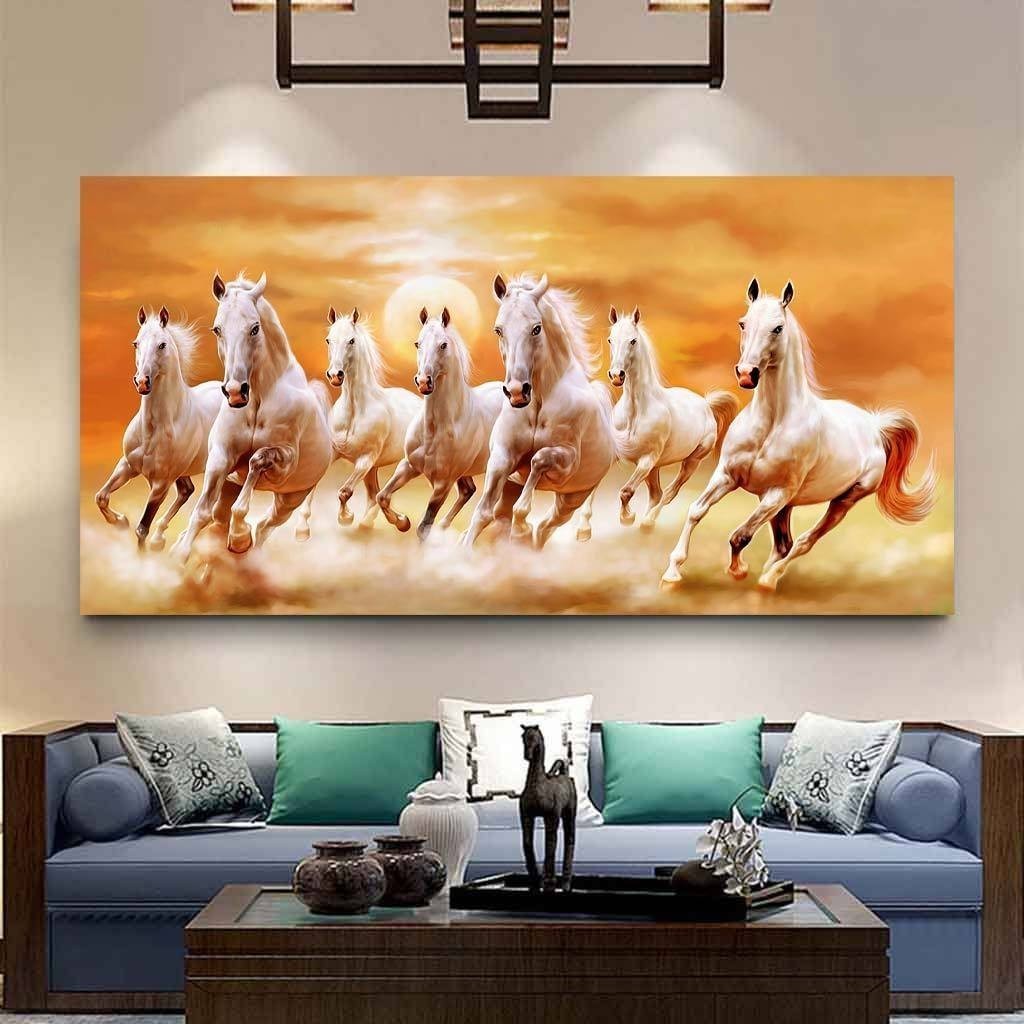 Canvas รูปภาพพิมพ์ผ้าแคนวาส ขนาด 40x80cm. สินค้าพร้อมกรอบ ภาพม้ามงคล ภาพแขวนผนัง ภาพพิมพ์แคนวาสแท้ รูปภาพตกแต่ง