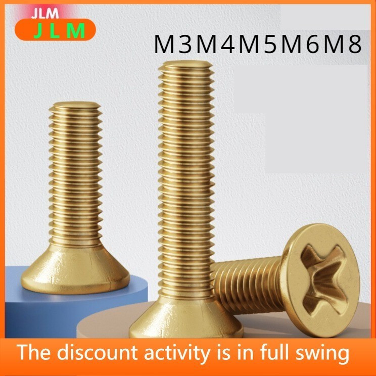 ((JLME) สกรูทองแดงแบนสกรูขนาดเล็ก M3M4M5M6M8 สกรูเกลียวทองเหลือง Phillips Countersunk