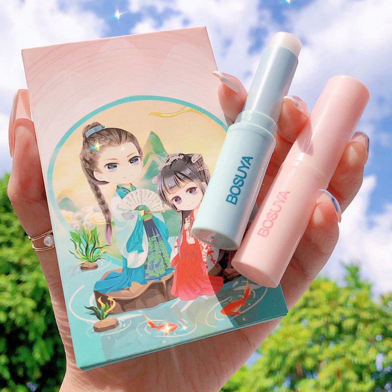 Spot Goods#Bosuya Vaseline National Style Couple Lip Balm Cartoon Gift Box Nourishing Moisturizing L