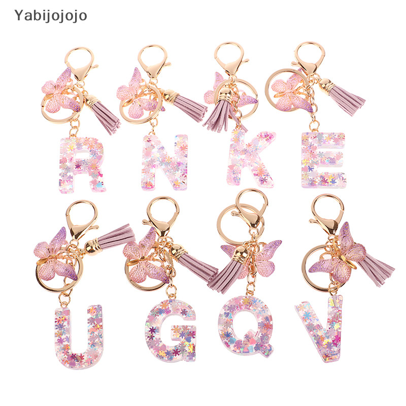 Yabijojojo AZ Dreamy เลื่อมตัวอักษรพวงกุญแจผู้หญิง sel จี้ผีเสื้อเริ่มต้นพวงกุญแจกระเป๋า Suspension กระเป๋า Ch พวงกุญแจรถใหม่