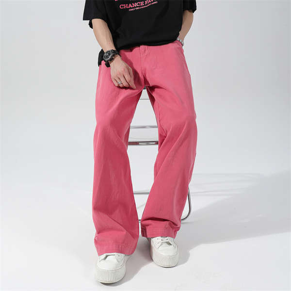 baggy jeans baggy jeans ชาย กางเกงยีนส์สีชมพู, ฤดูร้อนของผู้ชาย, ถนนอเมริกัน, หลวมและหลากหลาย, กางเก