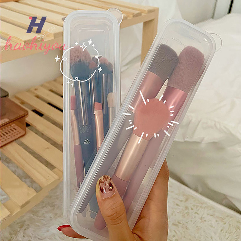 <haohiyou> แปรงแต่งหน้า Organizer โปร่งใสพร้อมฝาครอบดินสอเขียนคิ้วกล่องแบบพกพาผู้หญิงเครื่องสําอางค์จัดเก็บเครื่องมือแต่งหน้า