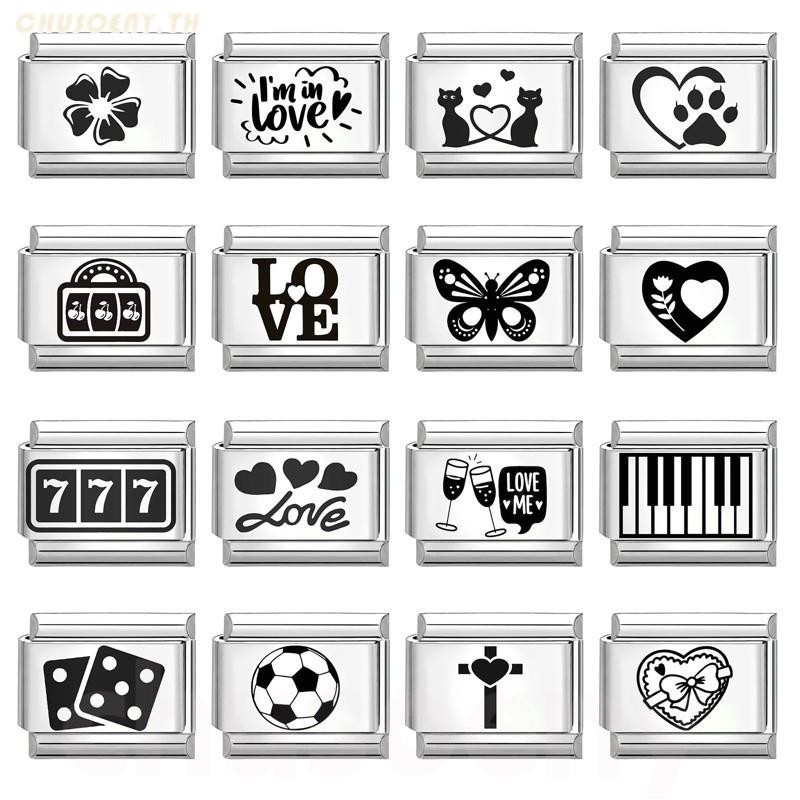 DIY ภาษาอิตาลี เสน่ห์ สร้อยข้อมือ ข้อต่อฟิตติ้ง 9 มม สีดํา ทําเอง สร้อยข้อมือคู่ ทําเอง เครื่องประดับแฟชั่นอุปกรณ์เสริมย้อนยุคบุคลิกภาพโมดูลสร้อยข้อมืออุปกรณ์เสริมของขวัญวันวาเลนไทน์