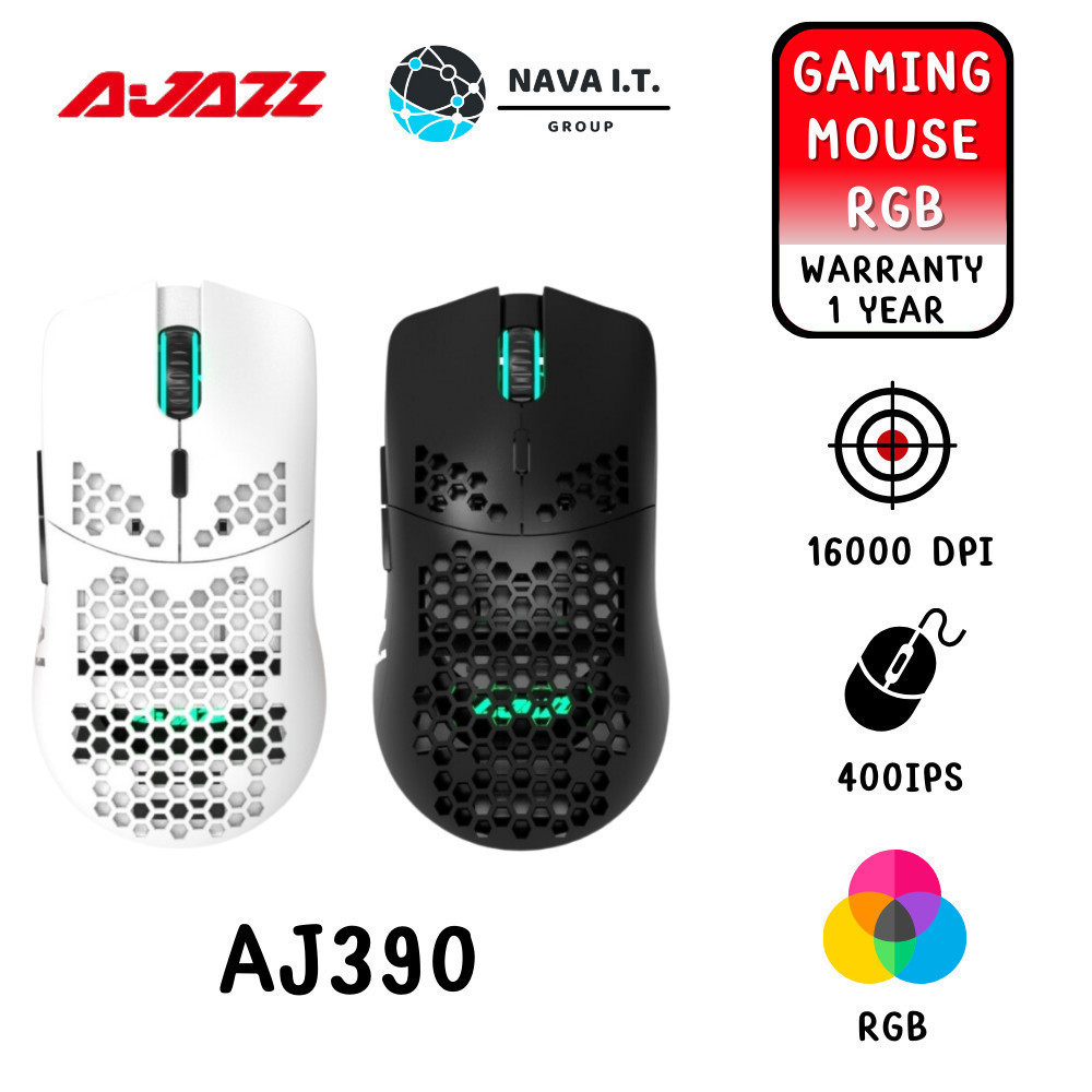 🛵มีส่งด่วน💨AJAZZ AJ390 WHITE / BLACK เมาส์เกมมิ่ง RGB 16000DPI ปรับได้ 7 ปุ่ม ประกัน1ปี