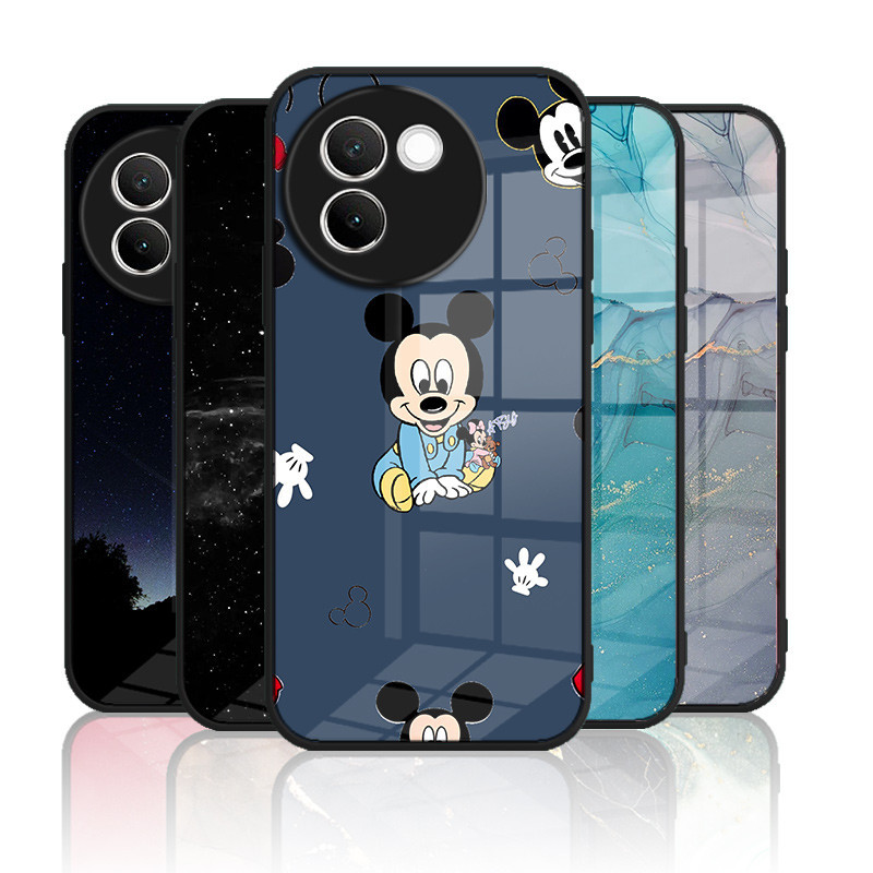 เคสกระจก Vivo V30E 5G เคสกระจกนิรภัยฮาร์ดฝาหลังขอบซิลิคอนอ่อน ราคาถูก Shopee Lazada