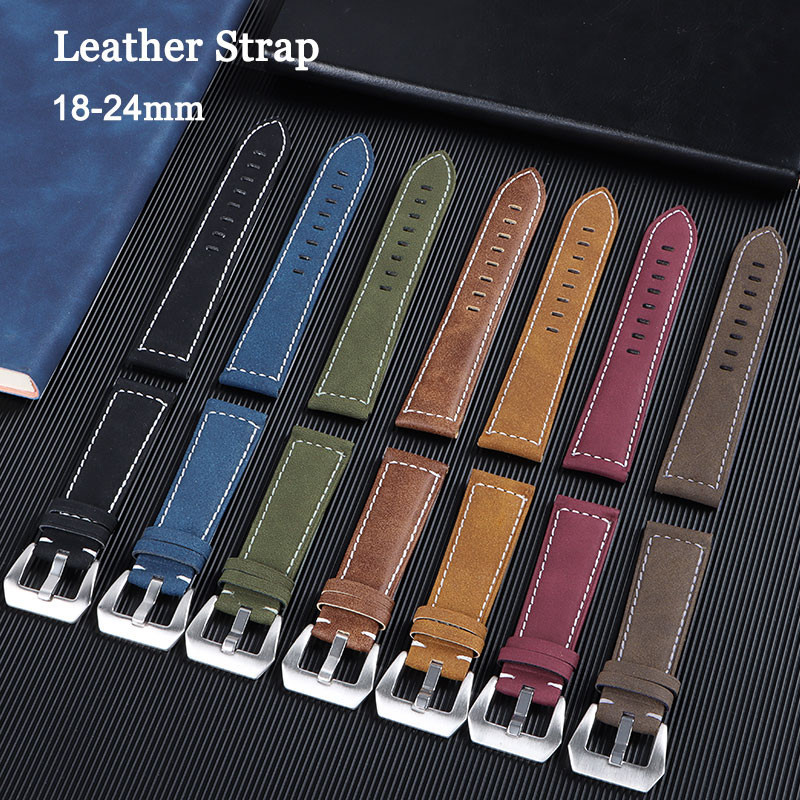 Fast Shipping Matte Vintage สายนาฬิกาหนังแท้ 18/20 มม.22 มม.24 มม.สําหรับ Seiko สร้อยข้อมือ Cowhide สายนาฬิกาหนังวัวผู้หญิงผู้ชาย Universal เข็มขัดข้อมือ