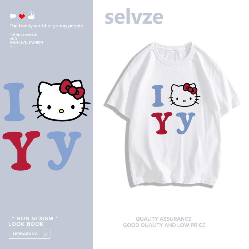 SELVZE（จัดส่งตลอด 24 ชั่วโมง） Printed T-shirt，สวย HelloKitty พิมพ์เสื้อยืดแขนสั้นหลวม T1771