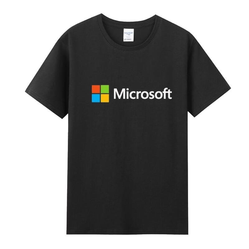 Microsoft Google logo it เสื้อยืดแขนสั้นสีดําสีน้ําเงินสีแดงสีเหลืองรอบคอเสื้อยืด unisex สําหรับผู้ช