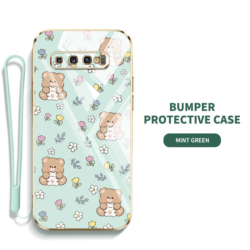 เคสโทรศัพท์ไฟฟ้าหรูหรา Samsung Galaxy S10 S9 S8 Plus น่ารักหมีน้อยดอกไม้กันกระแทกฝาครอบป้องกัน