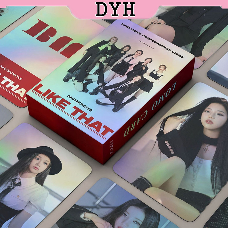 Dyh 55 ชิ้น/กล่อง BABYMONSTER Laser Photocards Like That Holographic LOMO Card KPOP อัลบั้ม