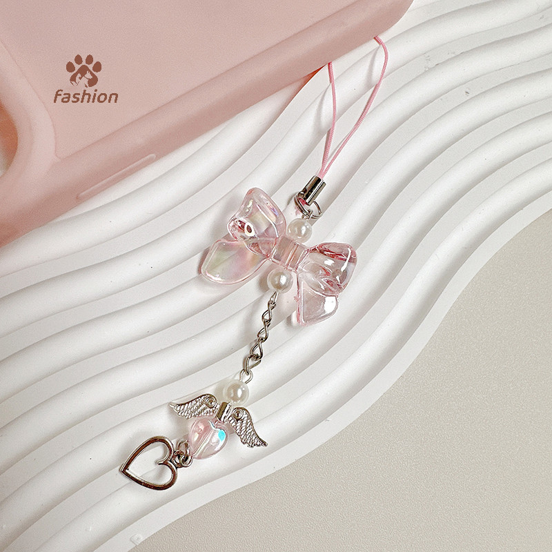 [แฟชั่น] Y2k Bowknot Phone Chain Sweet Angel Wings Love Heart Pendant Headphone Case Anti-Lost Lanyard Bag Decor {TH}