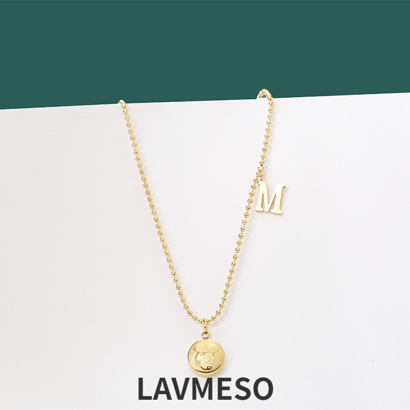 Little Mouse จี้ตัวอักษร M สร้อยคอโซ่ลูกปัดหญิงน่ารัก Childlike รอบการ์ด Clavicle Chain ของขวัญสาวเครื่องประดับ ของขวัญ