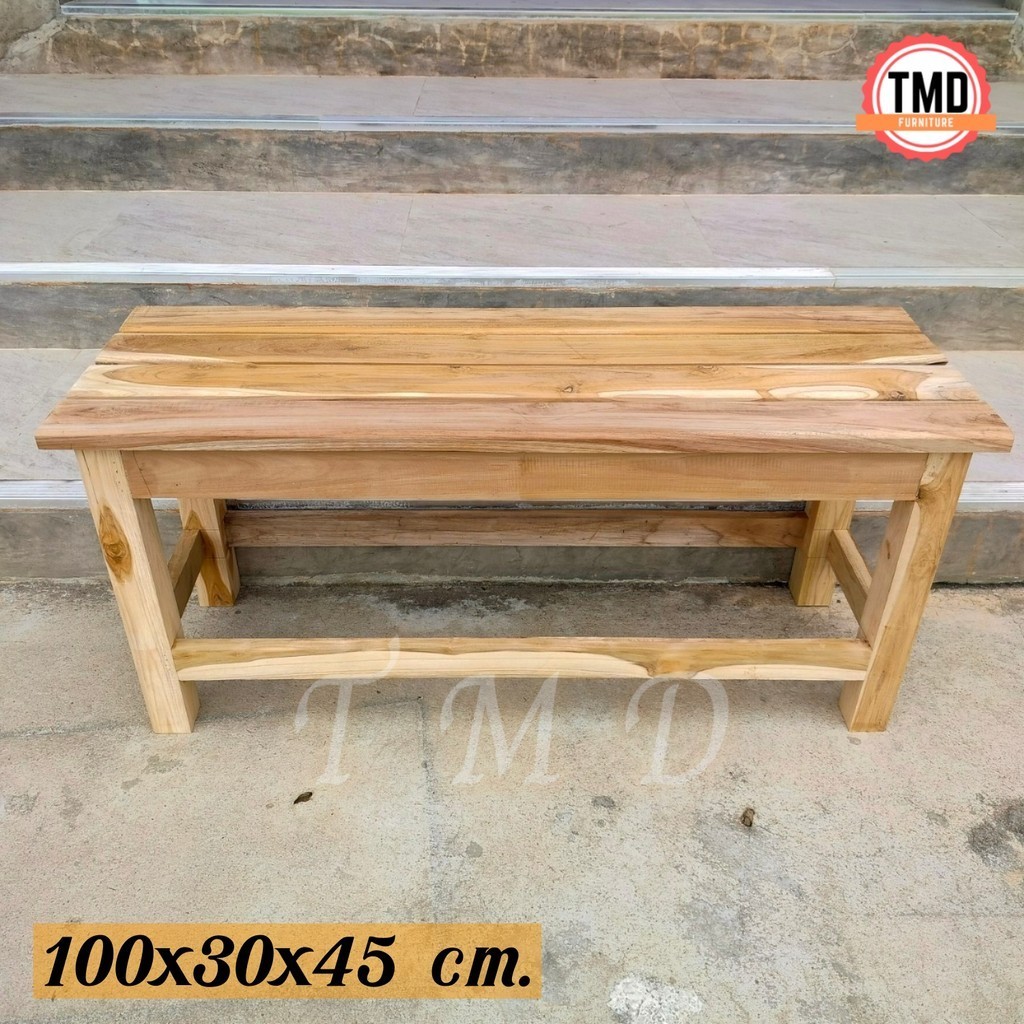 🌈TMD🌈 เก้าอี้ม้านั่งยาวไม้สัก  (ขนาด 100*30*สูง45 ซม.) งานยังไม่ได้ทำสี **มีรับประกัน** พร้อมส่ง