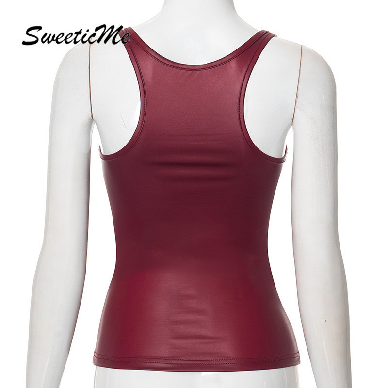 SweeticMe ผู้หญิงแฟชั่นใหม่สีทึบ Slim Fit คอกลม Causal Tank Tops Camisole — صورة 8