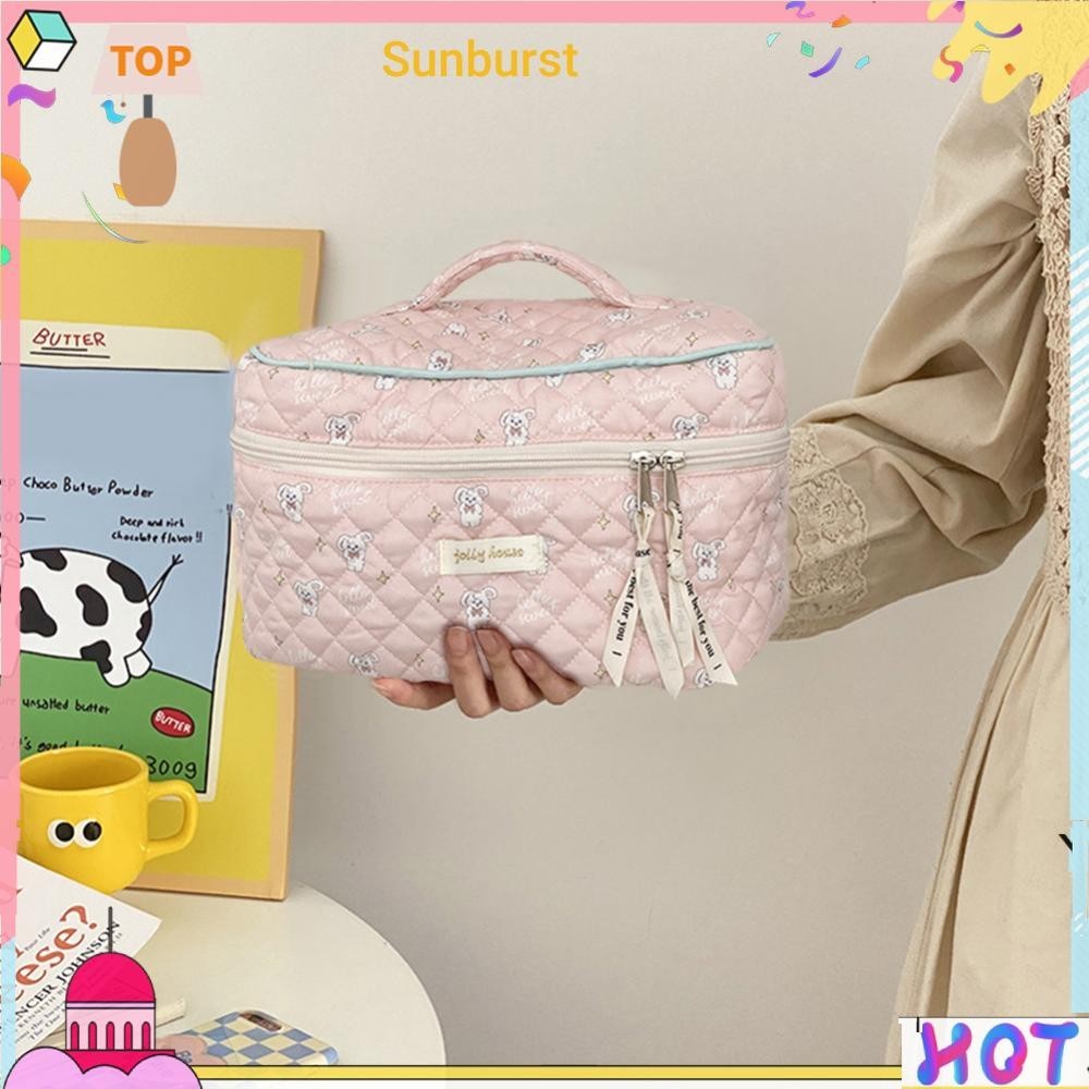 เกาหลีน่ารักกระเป๋าเครื่องสําอางแบบพกพาซิป Travel Organizer Quilted คลัทช์กระเป๋าถือ [Sunburst11.th]