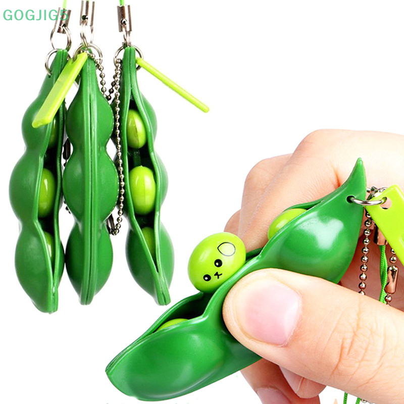 [GOGJIG5] 3 ชิ้น Peapod Fidget ของเล่นบีบถั่ว Edamame Pea พวงกุญแจพวงกุญแจ Extrusion ถั่วเหลืองสัมผัสความรู้สึก Release ความดันอุปกรณ์เสริม OO