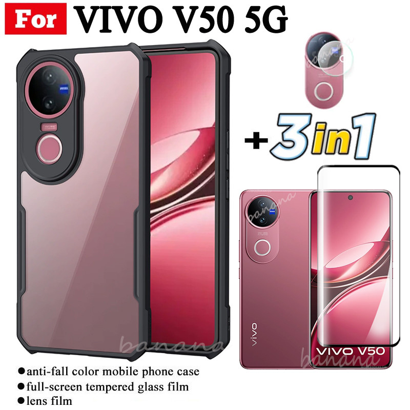 3in1 Vivo V50 Anti-fall โทรศัพท์มือถือสําหรับ Vivo V40 V40 Pro V40 Lite ฟิล์มกระจกนิรภัย + ฟิล์มเลนส