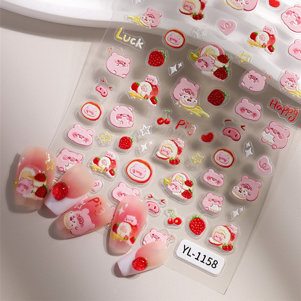 ซื้อ 1 Take 1Nail Art สตรอเบอร์รี่เค้กหมูเล็บสติกเกอร์ Kirby Super Star 5D นูนเล็บรูปลอกเล็บเครื่องมือเล็บ Shop ราคา ถูกที่สุด ดีลบีเคเค แกลเลอรีภาพที่ 5