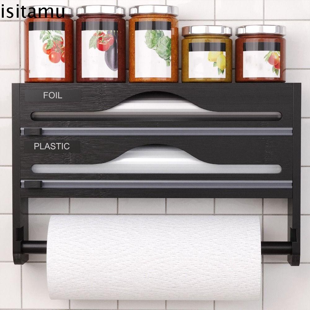 Isitaft เครื่องตัดฟอยล์ดีบุก, Minimalist ไม้ไผ่ Cling เครื่องตัดฟิล์มกล่อง, Wrap Dispenser 2/3 ช่องติดผนังผ้าเช็ดตัว Organizer Home