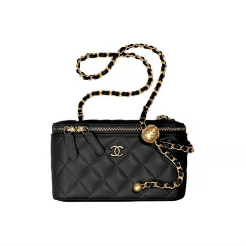 Chanel Little Gold Ball Long Chain Shoulder Bag Crossbody Clutch Womens Bag Black Gold