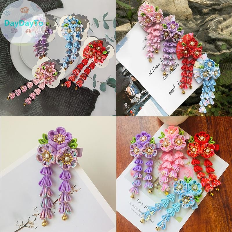 Daydayto ญี่ปุ่นผ้ากิโมโนดอกไม้พับพัดลมเด็กอุปกรณ์เสริมผมคลิป sel Headwear Headdress Barrette TH