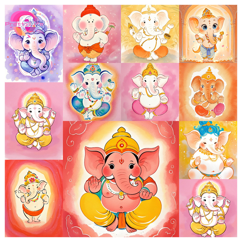 PL พระพุทธรูปช้างน่ารัก 5D DIY ภาพวาดเพชรคริสตัลปักครอสติสเพชรเต็มโมเสคเพชรเย็บปักถักร้อยชุด Rhinestone ตกแต่งบ้าน 30x40 ซม.