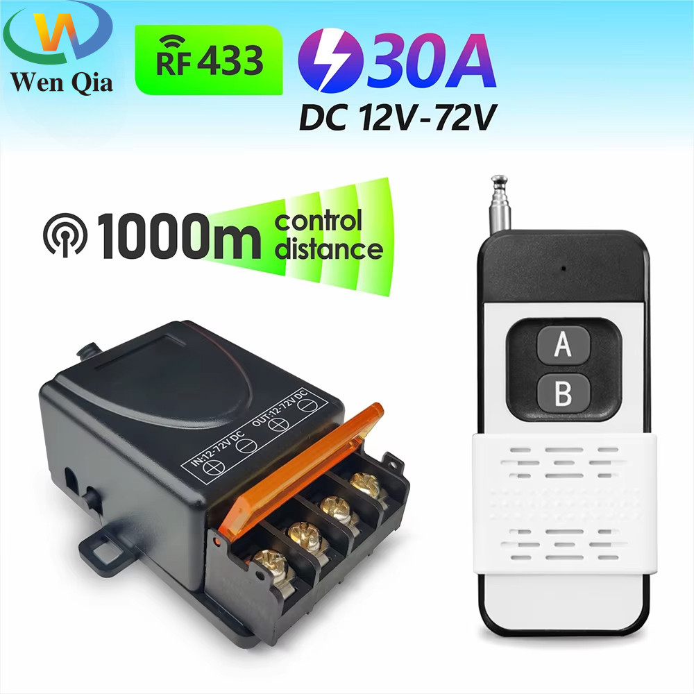 Rf 433Mhz รีโมทคอนโทรลไร้สายสวิทช์ 30A DC 12V 24V 48V 72V 1000 เมตรรีเลย์สําหรับอุปกรณ์ไฟฟ้า