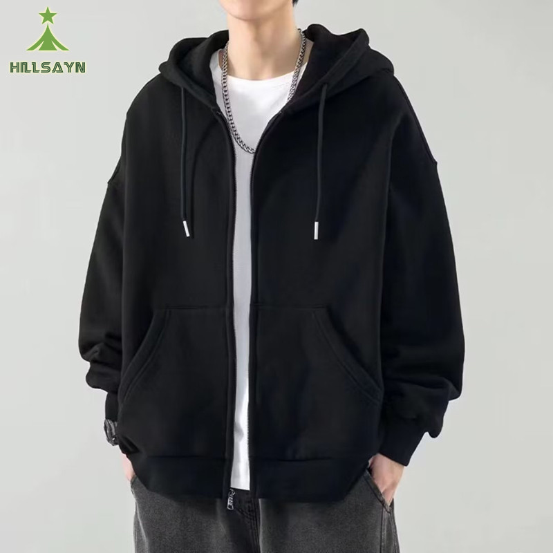Hillsayn บุรุษ Hoodie ซิปหลวม Cardigan กีฬา