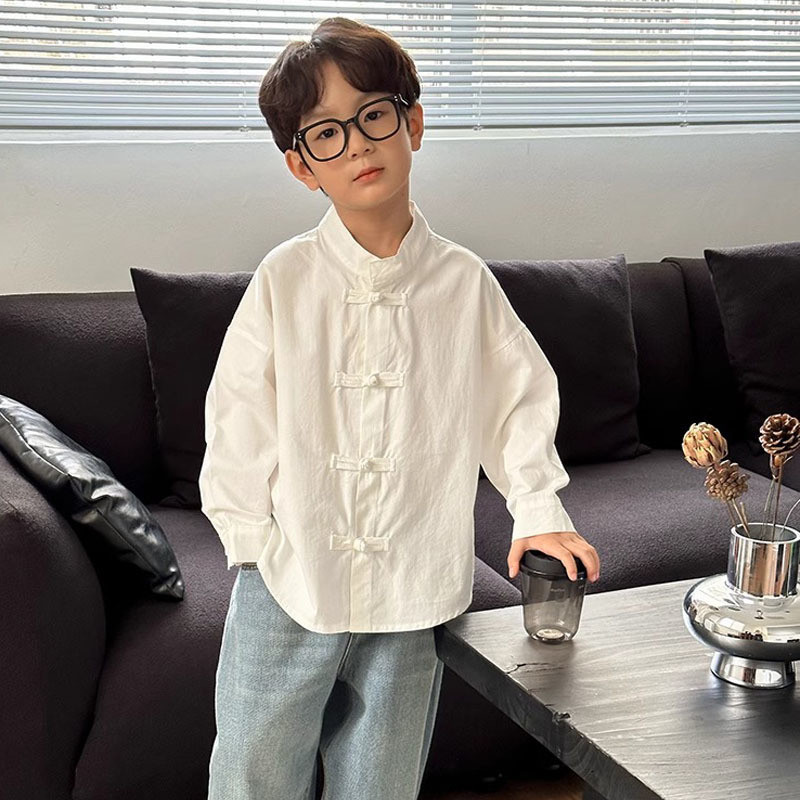 เสื้อเชิ้ตแขนสั้น ผ้าฝ้ายแท้ ทรงหลวม แฟชั่นฤดูร้อน สไตล์เกาหลี สําหรับเด็กผู้ชาย - รูปที่ 2