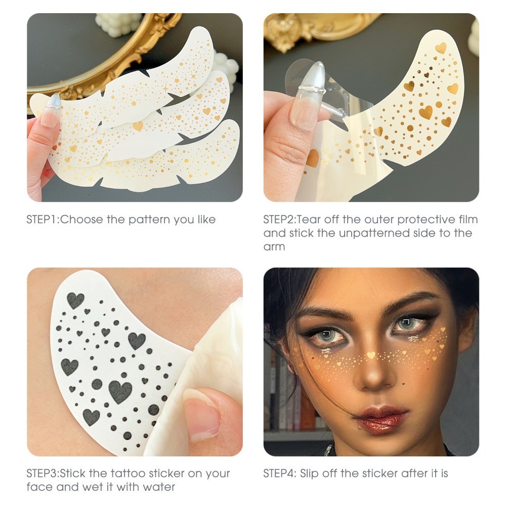 Glitter Freckle Faceสติกเกอร์กันน้ําStar Dots Paster Love DIY Body False Tattoo PatchเทศกาลเพลงCosplay Decor Decals - รูปที่ 5