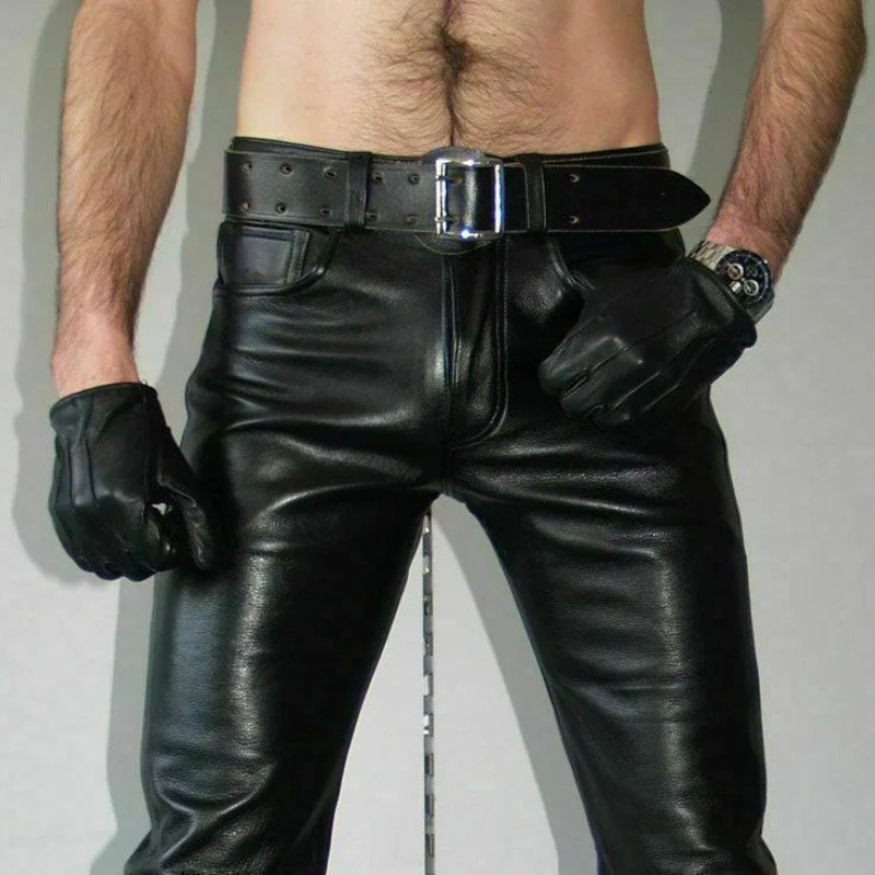 28-40ผู้ชายpuหนังกางเกงยืดหยุ่นรถจักรยานยนต์windproofฤดูใบไม้ผลิฤดูร้อนฤดูใบไม้ร่วงฤดูหนาวสบายๆเกาหลีstreet Hip Hop Gothic Punk SlimกางเกงPlusขนาดสีดํา