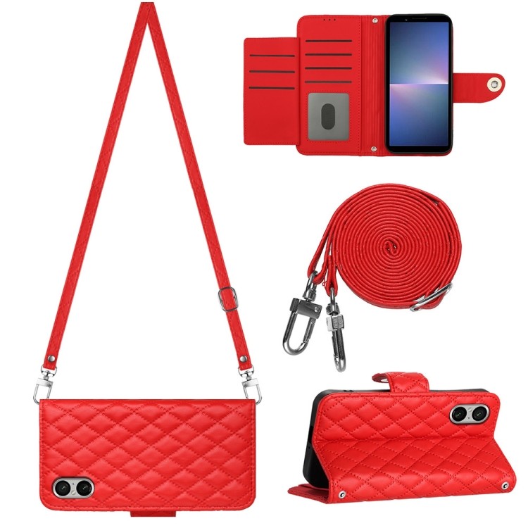 จัดส่งในวันเดียวกัน Rhombic Texture Flip หนังเคสโทรศัพท์ยาวสําหรับ Sony Xperia 5 V/Sony Xperia 1 V/S