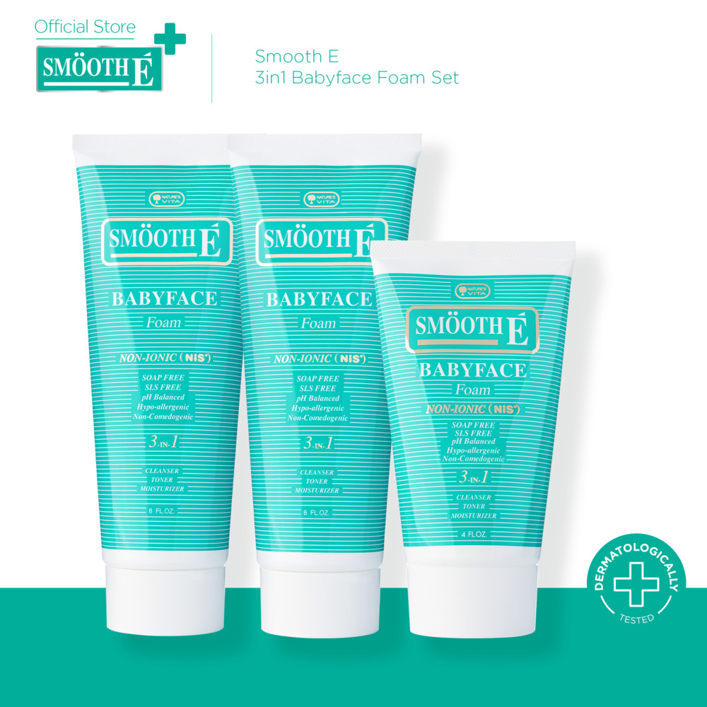 [แพ็คสุดคุ้ม] Smooth E 3in1 Babyface Foam Set สมูทอี เบบี้เฟส โฟม pH5 ลดสิวผิวแข็งแรง สำหรับคนผิวมัน