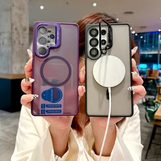 SAMSUNG หรูหรากระจายความร้อนmatteแม่เหล็กเคสโทรศัพท์สําหรับsamsung Galaxy S25 S24 S25Ultra S24Ultra S25 S24Plusเลนส์ป้องกันฟิล์มกล้องวงเล็บโลหะAntiลายนิ้วมือปกหลัง