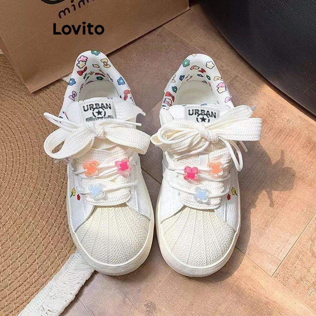 Lovito รองเท้าผ้าใบผู้หญิง สีเรียบ สไตล์ลำลอง LFA42458